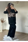 Pul Şeritli Leopar Takım Siyah