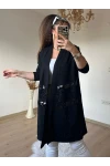 Pul Ve Kabartma Detaylı Tunik Hırka Siyah