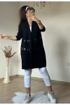Pul Ve Kabartma Detaylı Tunik Hırka Siyah