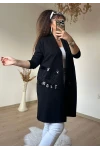 Pul Ve Kabartma Detaylı Tunik Hırka Siyah