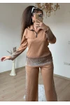 Romantik Taşlı Takım Bej