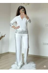 Romantik Taşlı Takım Beyaz