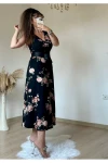 Sıfır Kol Çiçekli Krep Elbise
