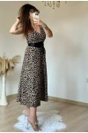 Sıfır Kol Leopar Krep Elbise