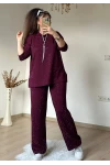 Simli İp Bağcıklı Taşlı Takım Bordo