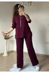 Simli İp Bağcıklı Taşlı Takım Bordo
