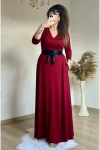 Tam Boy Kemerli Düz Elbise Bordo