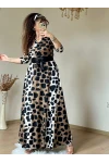Tam Boy Koyu Leopar Elbise