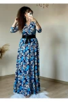 Tam Boy Mavi Çiçek Elbise