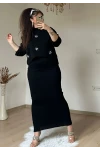 Taşlı Elbıse Bluz Triko Takım