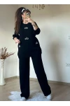 Taşlı Triko Takım Siyah