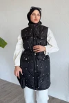 Cep Detay Büzgülü Kapitone Siyah Yelek