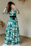 Tam Boy Turkuaz Geometrik Desen Elbise