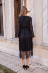 Uzun Kol Etek Ucu Güpürlü Elbise - SİYAH