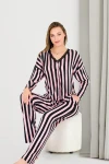 Uzun Kol Onü Düğmeli Pembe Seritli Bayan Pijama Takımı