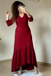 Uzun Kol Romantik Elbise Bordo