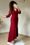 Uzun Kol Romantik Elbise Bordo