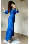 Uzun Kol Romantik Elbise Mavi