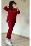 Uzun Kol Yan Çıtçıtlı Bordo Takım