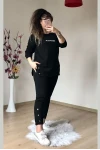 Uzun Kol Yan Çıtçıtlı Siyah Takım