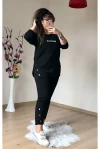 Uzun Kol Yan Çıtçıtlı Siyah Takım