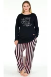 Uzun Kollu Siyah Büyük Beden Viskon Pijama Takımı