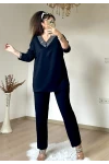 V Yaka Taşlı Takım Lacıvert