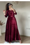 Volanlı Fırfırlı Kadife Elbıse Bordo