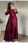 Volanlı Fırfırlı Kadife Elbıse Bordo