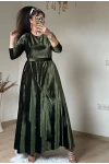 Volanlı Fırfırlı Kadife Elbıse Haki