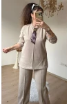 Yaka Şal Detaylı Takım Bej
