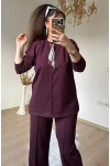 Yaka Şal Detaylı Takım Bordo