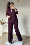 Yaka Şal Detaylı Takım Bordo