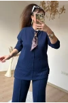 Yaka Şal Detaylı Takım Lacivert