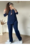 Yaka Şal Detaylı Takım Lacivert
