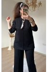 Yaka Şal Detaylı Takım Siyah