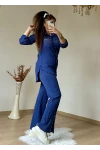 Yaka Taşlı Paça Detaylı Takım Mavi