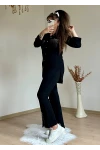 Yaka Taşlı Paça Detaylı Takım Siyah