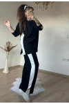 Yan Beyaz Şerıtlı Takım Siyah