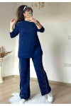 Yan Taşlı Trıko Takım Lacivert