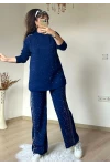Yan Taşlı Trıko Takım Lacivert