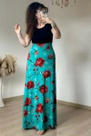 Yeşil İri Gül Desen Viskon Elbise