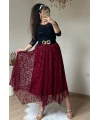 Flok Baskı Etek Bordo