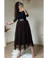 Flok Baskı Etek Kahve