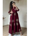 Simli İşlemeli Salaş Elbise Bordo