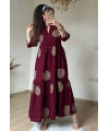 Simli İşlemeli Salaş Elbise Bordo