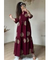 Simli İşlemeli Salaş Elbise Bordo