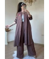 Yaka Nakış İşlemeli Takım Kahve