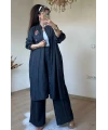 Yaka Nakış İşlemeli Takım Siyah