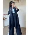 Yaka Nakış İşlemeli Takım Siyah